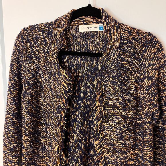 Anthropologie Sparrow Marled Peat Open Front Fringe Cardigan Sweater Size S - Picture 4 of 9